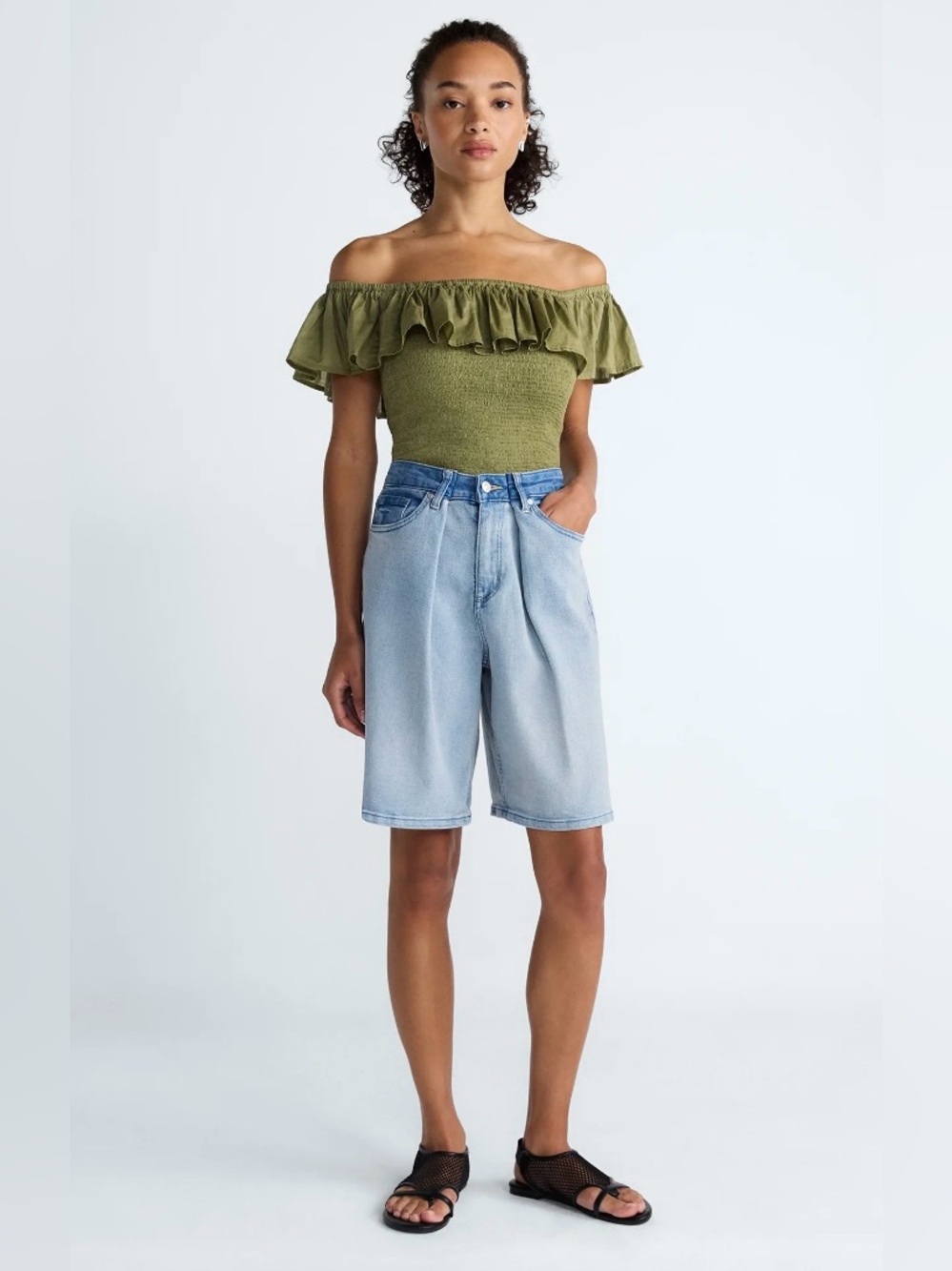NWT Scoop Denim mid rise Jorts /Shorts contrast waistband